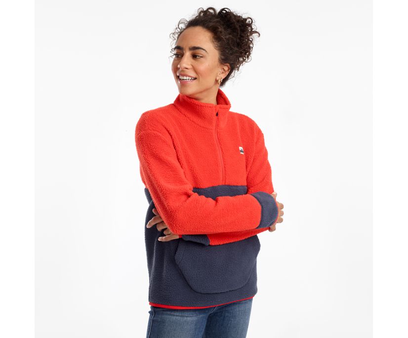 Saucony Fireside Fleece Anorak Women\'s Jackets Navy / Red | Canada 339QMAZ